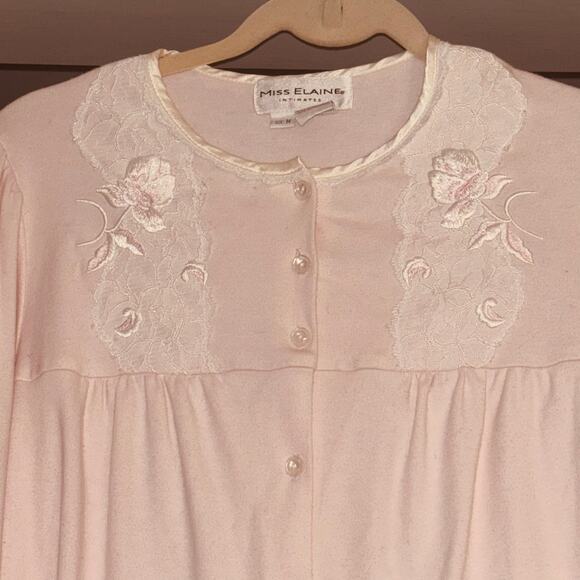 Miss Elaine Intimates Pink Nightgown M Cotton Blend Lace Embroidered Cottagecore - Picture 4 of 11